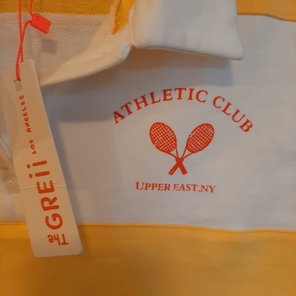 The Greii Shirt Womens Small White Yellow Tenniscore Preppy Sporty Retro Tee NEW - Picture 3 of 8